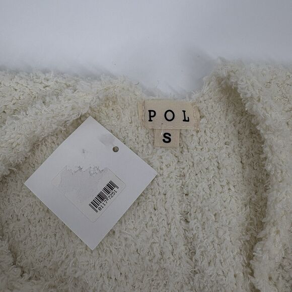 POL Clothing Women's Ivory Fuzzy Knit Crew Neck Sweater SZ Small Soft Oversized - Picture 7 of 9